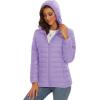 imageMAGCOMSEN Womens Hooded Puffer Jacket Lightweight Quilted Padded Coat 4 Pockets Zipup Winter Warm OuterwearLight Purple