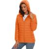 imageMAGCOMSEN Womens Hooded Puffer Jacket Lightweight Quilted Padded Coat 4 Pockets Zipup Winter Warm OuterwearOrange
