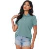 imageMAGCOMSEN Womens Polo Shirts Moisture Wicking 3 Buttons Short Sleeve Shirt Cotton Cool Casual TopsGrey Green