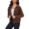 imageMAGCOMSEN Womens Velour Crop Hoodie Jacket Long Sleeve Zip Up Tops Soft Casual Velvet Jacket with PocketsCoffee