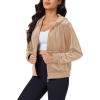 imageMAGCOMSEN Womens Velour Crop Hoodie Jacket Long Sleeve Zip Up Tops Soft Casual Velvet Jacket with PocketsLight Brown