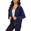 imageMAGCOMSEN Womens Velour Crop Hoodie Jacket Long Sleeve Zip Up Tops Soft Casual Velvet Jacket with PocketsNavy