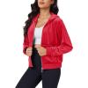 imageMAGCOMSEN Womens Velour Crop Hoodie Jacket Long Sleeve Zip Up Tops Soft Casual Velvet Jacket with PocketsRed