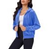 imageMAGCOMSEN Womens Velour Crop Hoodie Jacket Long Sleeve Zip Up Tops Soft Casual Velvet Jacket with PocketsSea Blue