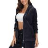 imageMAGCOMSEN Womens Velour Hooded Jacket Long Sleeve Full Zip Outerwear Soft Warm Velvet Jacket with Side PocketsBlack