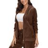 imageMAGCOMSEN Womens Velour Hooded Jacket Long Sleeve Full Zip Outerwear Soft Warm Velvet Jacket with Side PocketsCoffee
