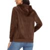 imageMAGCOMSEN Womens Velour Hooded Jacket Long Sleeve Full Zip Outerwear Soft Warm Velvet Jacket with Side PocketsCoffee