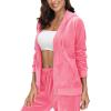 imageMAGCOMSEN Womens Velour Hooded Jacket Long Sleeve Full Zip Outerwear Soft Warm Velvet Jacket with Side PocketsFluorescent Pink