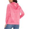 imageMAGCOMSEN Womens Velour Hooded Jacket Long Sleeve Full Zip Outerwear Soft Warm Velvet Jacket with Side PocketsFluorescent Pink