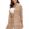imageMAGCOMSEN Womens Velour Hooded Jacket Long Sleeve Full Zip Outerwear Soft Warm Velvet Jacket with Side PocketsLight Brown