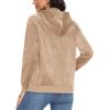 imageMAGCOMSEN Womens Velour Hooded Jacket Long Sleeve Full Zip Outerwear Soft Warm Velvet Jacket with Side PocketsLight Brown