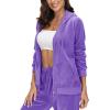 imageMAGCOMSEN Womens Velour Hooded Jacket Long Sleeve Full Zip Outerwear Soft Warm Velvet Jacket with Side PocketsLight Purple