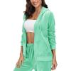 imageMAGCOMSEN Womens Velour Hooded Jacket Long Sleeve Full Zip Outerwear Soft Warm Velvet Jacket with Side PocketsMint Green