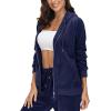 imageMAGCOMSEN Womens Velour Hooded Jacket Long Sleeve Full Zip Outerwear Soft Warm Velvet Jacket with Side PocketsNavy