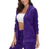 imageMAGCOMSEN Womens Velour Hooded Jacket Long Sleeve Full Zip Outerwear Soft Warm Velvet Jacket with Side PocketsPurple
