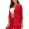 imageMAGCOMSEN Womens Velour Hooded Jacket Long Sleeve Full Zip Outerwear Soft Warm Velvet Jacket with Side PocketsRed