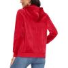 imageMAGCOMSEN Womens Velour Hooded Jacket Long Sleeve Full Zip Outerwear Soft Warm Velvet Jacket with Side PocketsRed