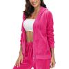 imageMAGCOMSEN Womens Velour Hooded Jacket Long Sleeve Full Zip Outerwear Soft Warm Velvet Jacket with Side PocketsRose