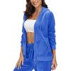 imageMAGCOMSEN Womens Velour Hooded Jacket Long Sleeve Full Zip Outerwear Soft Warm Velvet Jacket with Side PocketsSea Blue