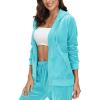 imageMAGCOMSEN Womens Velour Hooded Jacket Long Sleeve Full Zip Outerwear Soft Warm Velvet Jacket with Side PocketsWater Blue