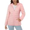 imageMAGCOMSEN Womens Hooded Puffer Jacket Lightweight Quilted Padded Coat 4 Pockets Zipup Winter Warm OuterwearPink