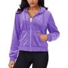 imageMAGCOMSEN Womens Velour Crop Hoodie Jacket Long Sleeve Zip Up Tops Soft Casual Velvet Jacket with PocketsLight Purple