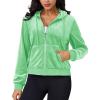 imageMAGCOMSEN Womens Velour Crop Hoodie Jacket Long Sleeve Zip Up Tops Soft Casual Velvet Jacket with PocketsMint Green