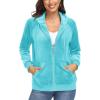 imageMAGCOMSEN Womens Velour Hooded Jacket Long Sleeve Full Zip Outerwear Soft Warm Velvet Jacket with Side PocketsWater Blue