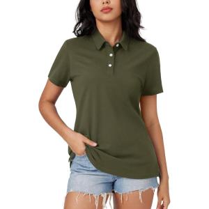 imageMAGCOMSEN Womens Polo Shirts Moisture Wicking 3 Buttons Short Sleeve Shirt Cotton Cool Casual TopsArmy Green