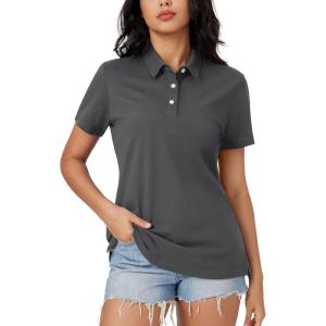 imageMAGCOMSEN Womens Polo Shirts Moisture Wicking 3 Buttons Short Sleeve Shirt Cotton Cool Casual TopsDark Grey