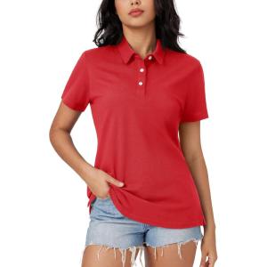 imageMAGCOMSEN Womens Polo Shirts Moisture Wicking 3 Buttons Short Sleeve Shirt Cotton Cool Casual TopsRed