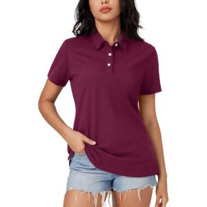 imageMAGCOMSEN Womens Polo Shirts Moisture Wicking 3 Buttons Short Sleeve Shirt Cotton Cool Casual TopsWine Red