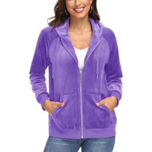 imageMAGCOMSEN Womens Velour Hooded Jacket Long Sleeve Full Zip Outerwear Soft Warm Velvet Jacket with Side PocketsLight Purple