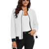 imageMAGCOMSEN Womens Lightweight Bomber Jackets Zip Up Casual Coat Spring Fall Windbreaker Outerwear with PocketsWhite