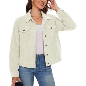 imageMAGCOMSEN Womens Corduroy Jackets Spring Jackets Soft Warm Button Down Shacket Long Sleeve Fall Outerwear with PocketsBeige