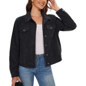 imageMAGCOMSEN Womens Corduroy Jackets Spring Jackets Soft Warm Button Down Shacket Long Sleeve Fall Outerwear with PocketsBlack