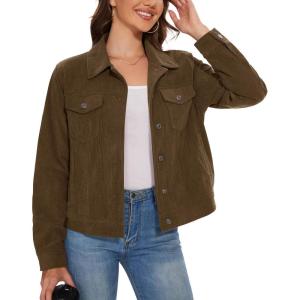 imageMAGCOMSEN Womens Corduroy Jackets Spring Jackets Soft Warm Button Down Shacket Long Sleeve Fall Outerwear with PocketsCoffee