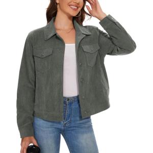 imageMAGCOMSEN Womens Corduroy Jackets Spring Jackets Soft Warm Button Down Shacket Long Sleeve Fall Outerwear with PocketsDark Grey