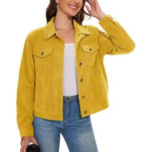 imageMAGCOMSEN Womens Corduroy Jackets Spring Jackets Soft Warm Button Down Shacket Long Sleeve Fall Outerwear with PocketsGinger