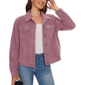 imageMAGCOMSEN Womens Corduroy Jackets Spring Jackets Soft Warm Button Down Shacket Long Sleeve Fall Outerwear with PocketsGrayish Purple