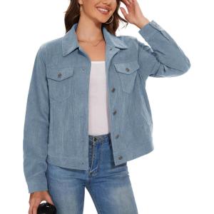 imageMAGCOMSEN Womens Corduroy Jackets Spring Jackets Soft Warm Button Down Shacket Long Sleeve Fall Outerwear with PocketsLight Blue