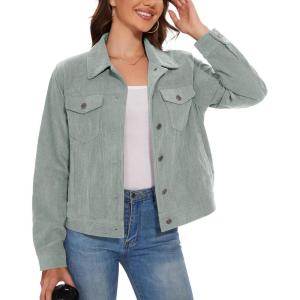 imageMAGCOMSEN Womens Corduroy Jackets Spring Jackets Soft Warm Button Down Shacket Long Sleeve Fall Outerwear with PocketsLight Grey