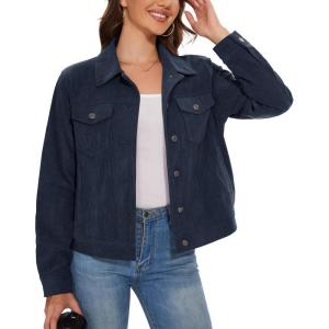 imageMAGCOMSEN Womens Corduroy Jackets Spring Jackets Soft Warm Button Down Shacket Long Sleeve Fall Outerwear with PocketsNavy