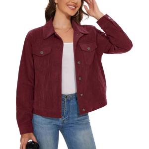 imageMAGCOMSEN Womens Corduroy Jackets Spring Jackets Soft Warm Button Down Shacket Long Sleeve Fall Outerwear with PocketsWine Red