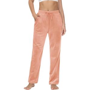 imageMAGCOMSEN Womens Fleece Pants Track Athletic Running Yoga Velour Pants Jogger Comfy Pajama Lounge SweatpantsApricot