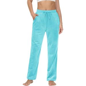imageMAGCOMSEN Womens Fleece Pants Track Athletic Running Yoga Velour Pants Jogger Comfy Pajama Lounge SweatpantsAqua Blue