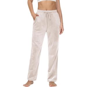 imageMAGCOMSEN Womens Fleece Pants Track Athletic Running Yoga Velour Pants Jogger Comfy Pajama Lounge SweatpantsBeige