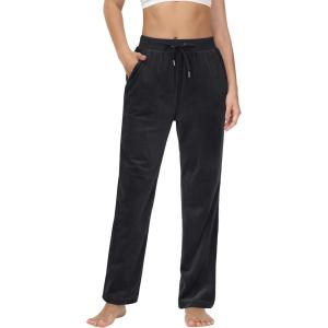 imageMAGCOMSEN Womens Fleece Pants Track Athletic Running Yoga Velour Pants Jogger Comfy Pajama Lounge SweatpantsBlack