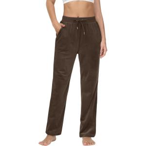imageMAGCOMSEN Womens Fleece Pants Track Athletic Running Yoga Velour Pants Jogger Comfy Pajama Lounge SweatpantsCoffee