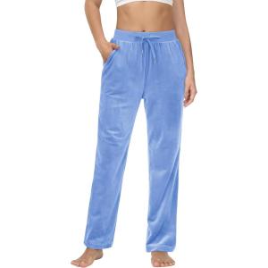 imageMAGCOMSEN Womens Fleece Pants Track Athletic Running Yoga Velour Pants Jogger Comfy Pajama Lounge SweatpantsLight Blue